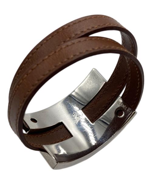 HERMES（エルメス）HERMES (エルメス) H金具レザーブレスレット ブラウンの古着・服飾アイテム