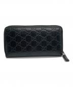GUCCIグッチ）の古着「GG柄ラウンドファスナー長財布」｜ブラック