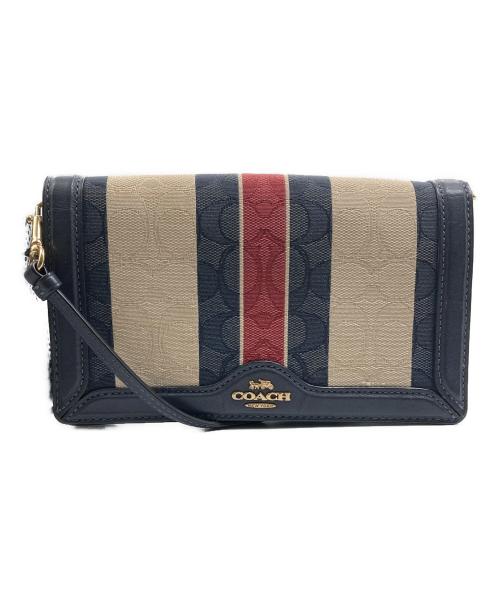 COACH（コーチ）COACH (コーチ) シグネチャーショルダーウォレット ベージュ×ネイビーの古着・服飾アイテム