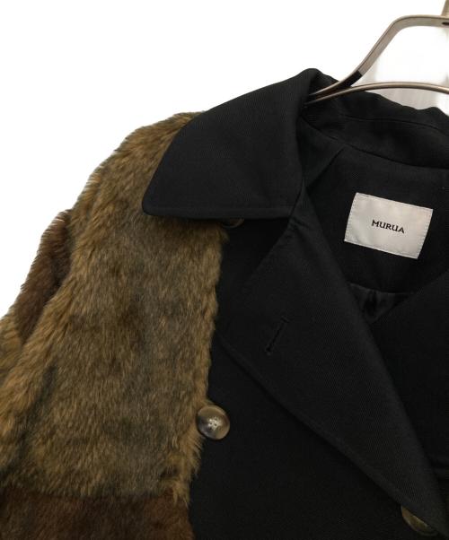 MURUA（ムルーア）MURUA (ムルーア) ファー切替トレンチコ-ト ブラック サイズ:Fの古着・服飾アイテム