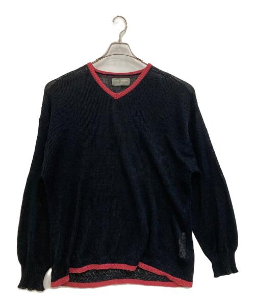 COMME des GARCONS HOMME（コムデギャルソン オム）COMME des GARCONS HOMME (コムデギャルソン オム) 麻Vネックニット ブラック サイズ:-の古着・服飾アイテム