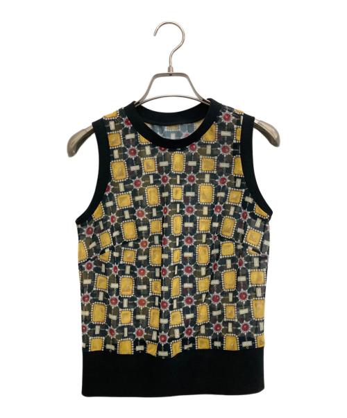 wacoal dia（ワコールディア）wacoal dia (ワコールディア) 総柄ノースリーブカットソー ブラック×イエロー サイズ:Sの古着・服飾アイテム