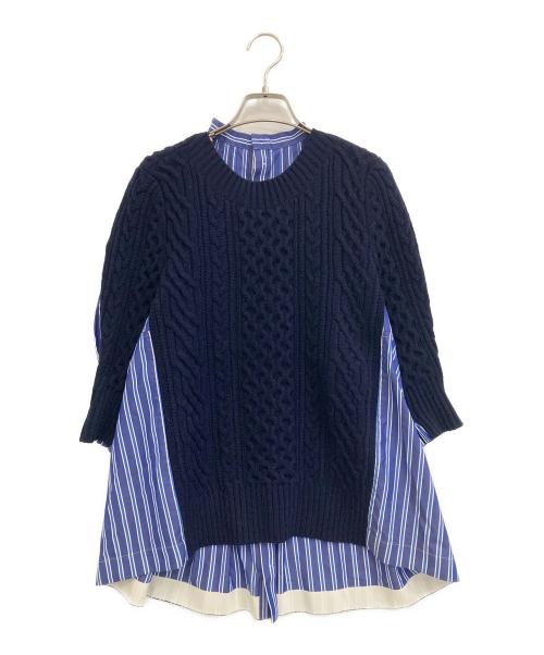 sacai（サカイ）sacai (サカイ) ウールニット切替 バックプリーツシャツ スカイブルー サイズ:1の古着・服飾アイテム