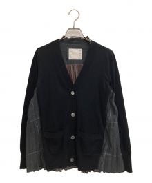 sacai（サカイ）の古着「チェックプリーツカーディガン」｜ブラック