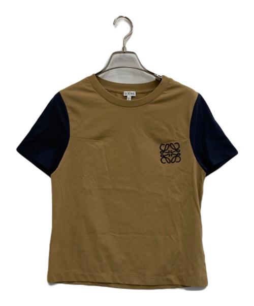 LOEWE（ロエベ）LOEWE (ロエベ) 半袖刺繍カットソー ベージュ×ネイビー サイズ:-の古着・服飾アイテム