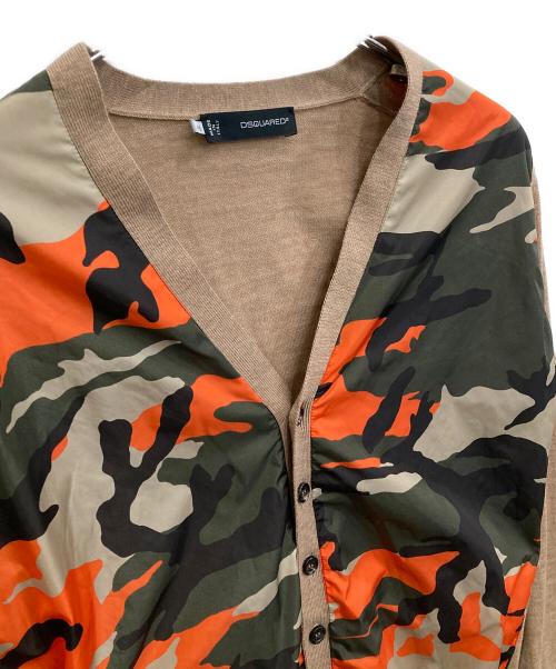 DSQUARED2（ディースクエアード）DSQUARED2 (ディースクエアード) カモフラ柄Ｖネックカーディガン ブラウン サイズ:XSの古着・服飾アイテム