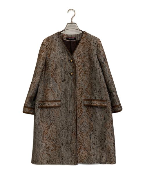 LEONARD（レオナール）LEONARD (レオナール) パイソン柄シルク混ノーカラーコート ブラウン サイズ:38の古着・服飾アイテム