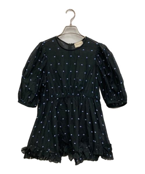 UNITED ARROWS TOKYO（ユナイテッドアローズトウキョウ）UNITED ARROWS TOKYO (ユナイテッドアローズトウキョウ) 2トーン ドットジャカード フリルブラウス ブラック サイズ:表記無しの古着・服飾アイテム