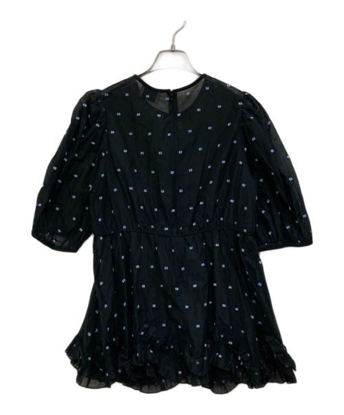 UNITED ARROWS TOKYO（ユナイテッドアローズトウキョウ）UNITED ARROWS TOKYO (ユナイテッドアローズトウキョウ) 2トーン ドットジャカード フリルブラウス ブラック サイズ:表記無しの古着・服飾アイテム