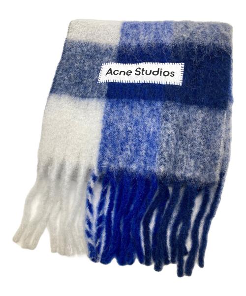 Acne studios（アクネ ストゥディオス）ACNE STUDIOS (アクネ ストゥディオス) モヘアチェックマフラー ブルーの古着・服飾アイテム