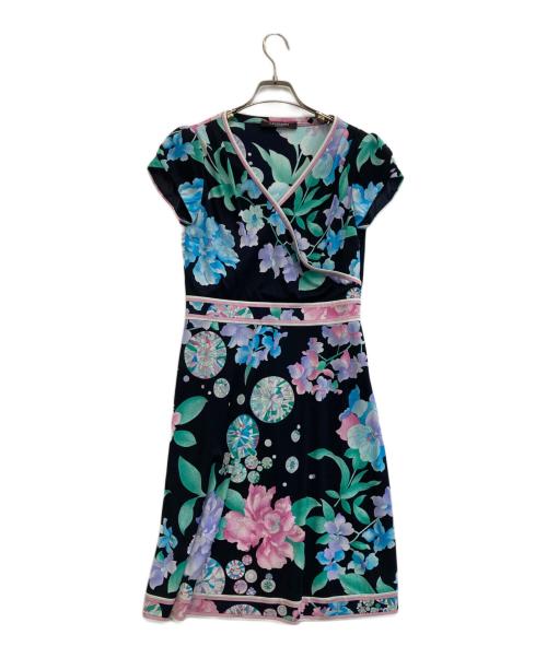 LEONARD（レオナール）LEONARD (レオナール) 花柄ノースリーブワンピース ネイビー サイズ:36の古着・服飾アイテム