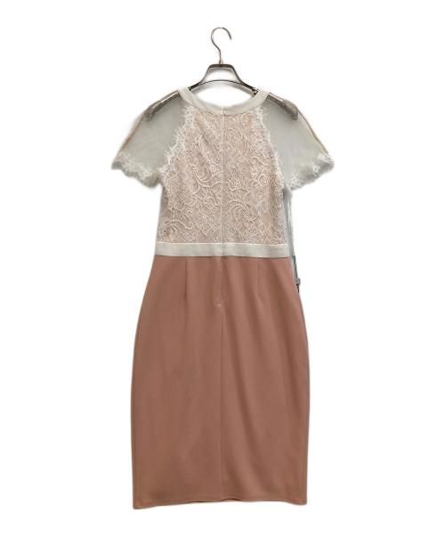 TADASHI SHOJI（タダシ ショージ）TADASHI SHOJI (タダシ ショージ) 半袖ドットチュール タイトミディアムドレス ピンク×ホワイト サイズ:2 未使用品の古着・服飾アイテム