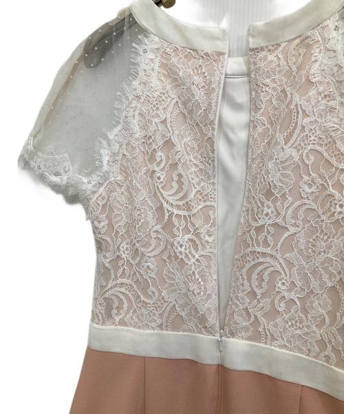 TADASHI SHOJI（タダシ ショージ）TADASHI SHOJI (タダシ ショージ) 半袖ドットチュール タイトミディアムドレス ピンク×ホワイト サイズ:2 未使用品の古着・服飾アイテム