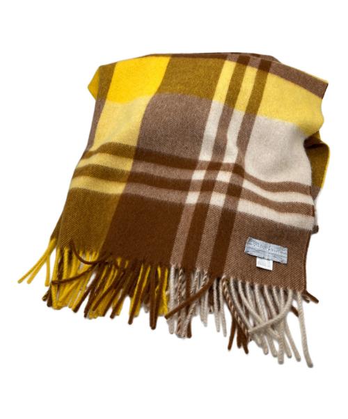 JOSHUA ELLIS（ジョシュア エリス）Joshua Ellis (ジョシュア エリス) カシミヤ大判ストール ブラウン×イエローの古着・服飾アイテム