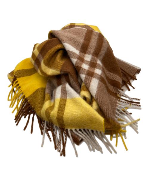JOSHUA ELLIS（ジョシュア エリス）Joshua Ellis (ジョシュア エリス) カシミヤ大判ストール ブラウン×イエローの古着・服飾アイテム