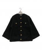 Loungedressラウンジドレス）の古着「ノーカラーツイードジャケット」｜ブラック