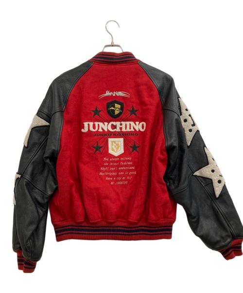 JUNKO KOSHINO（ジュンココシノ）JUNKO KOSHINO (ジュンココシノ) レザー切替スタジャン レッド サイズ:Lの古着・服飾アイテム