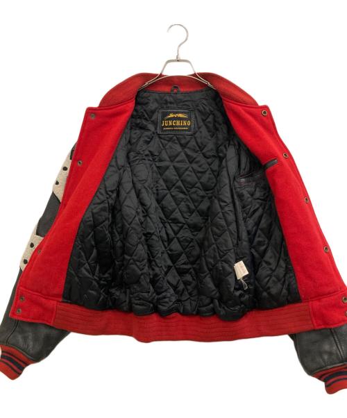JUNKO KOSHINO（ジュンココシノ）JUNKO KOSHINO (ジュンココシノ) レザー切替スタジャン レッド サイズ:Lの古着・服飾アイテム