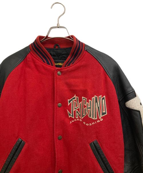 JUNKO KOSHINO（ジュンココシノ）JUNKO KOSHINO (ジュンココシノ) レザー切替スタジャン レッド サイズ:Lの古着・服飾アイテム