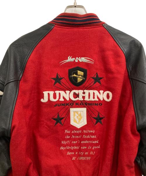 JUNKO KOSHINO（ジュンココシノ）JUNKO KOSHINO (ジュンココシノ) レザー切替スタジャン レッド サイズ:Lの古着・服飾アイテム