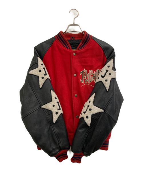 JUNKO KOSHINO（ジュンココシノ）JUNKO KOSHINO (ジュンココシノ) レザー切替スタジャン レッド サイズ:Lの古着・服飾アイテム