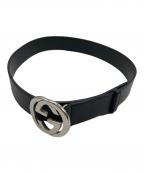 GUCCIグッチ）の古着「インターロッキングGレザーベルト」｜ブラック