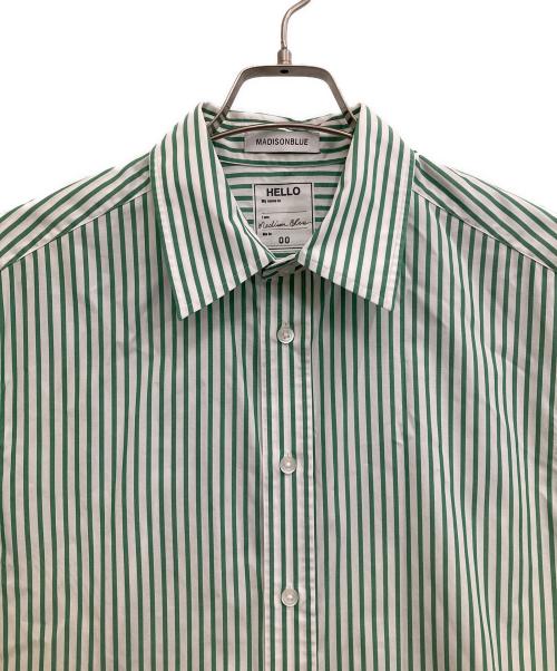 MADISON BLUE（マディソンブルー）MADISON BLUE (マディソンブルー) RELAXED FIT S／S SH STRIPE ホワイト×グリーン サイズ:XSの古着・服飾アイテム