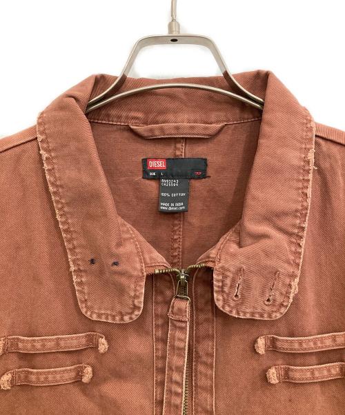 DIESEL（ディーゼル）DIESEL (ディーゼル) ダメージ加工ワークジャケット ブラウン サイズ:Ｌの古着・服飾アイテム