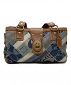 COACHコーチ）の古着「パッチワークハンドバッグ」｜インディゴ