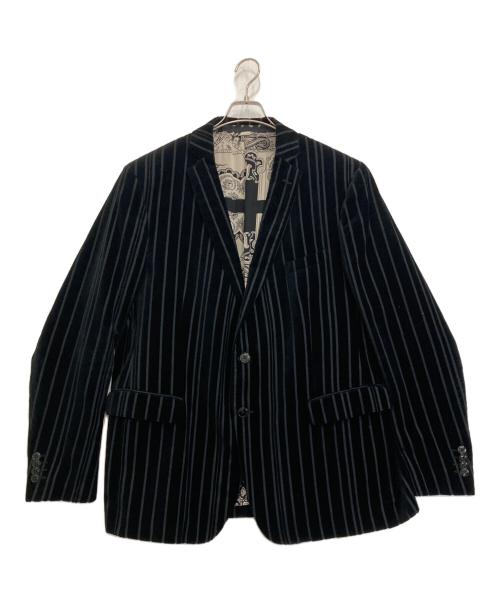 ETRO（エトロ）ETRO (エトロ) ストライプベロアテーラードジャケット ブラック サイズ:60の古着・服飾アイテム
