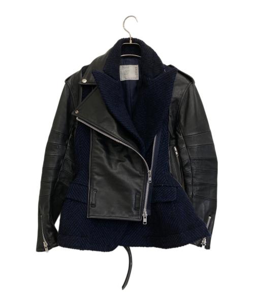 sacai（サカイ）sacai (サカイ) Wool-blend and leather biker jacket インディゴ サイズ:1の古着・服飾アイテム