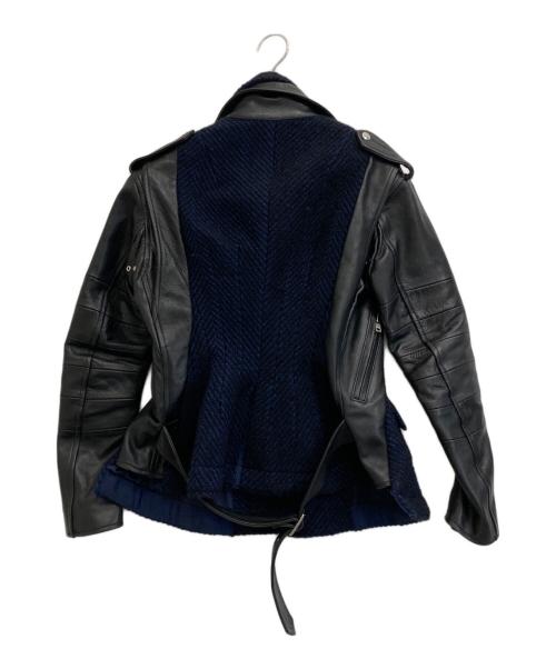 sacai（サカイ）sacai (サカイ) Wool-blend and leather biker jacket インディゴ サイズ:1の古着・服飾アイテム