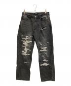X-LARGEエクストララージ）の古着「CRASH DENIM PANTS」｜ブラック