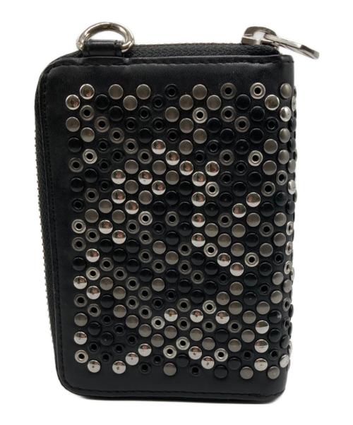 DIESEL（ディーゼル）DIESEL (ディーゼル) レザースタッズミニウォレット ブラックの古着・服飾アイテム