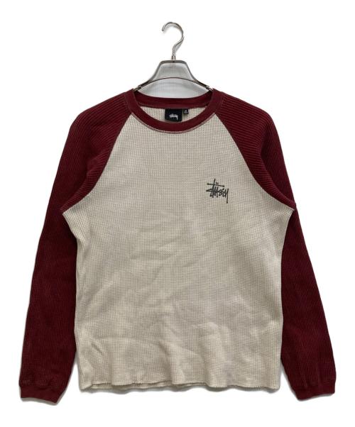 stussy（ステューシー）stussy (ステューシー) サーマルラグランカットソー ベージュ×レッド サイズ:Mの古着・服飾アイテム