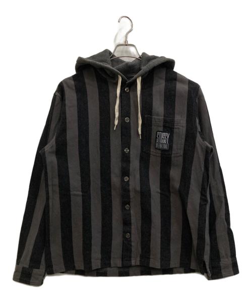 stussy（ステューシー）stussy (ステューシー) Hooded Flannel Shirt グレー サイズ:Mの古着・服飾アイテム