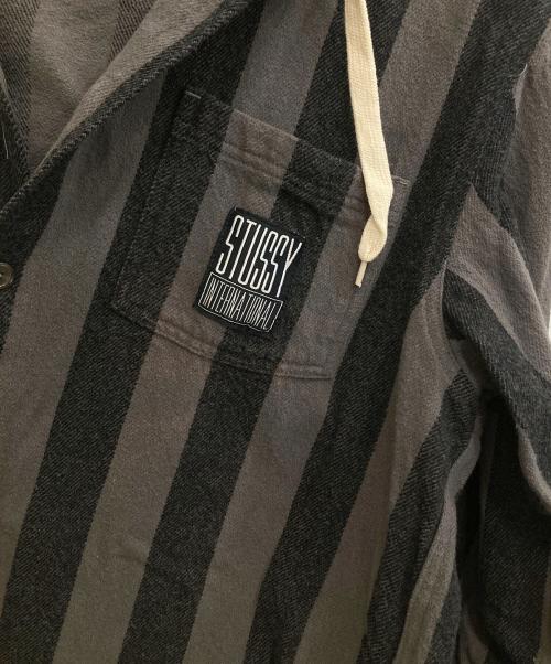 stussy（ステューシー）stussy (ステューシー) Hooded Flannel Shirt グレー サイズ:Mの古着・服飾アイテム