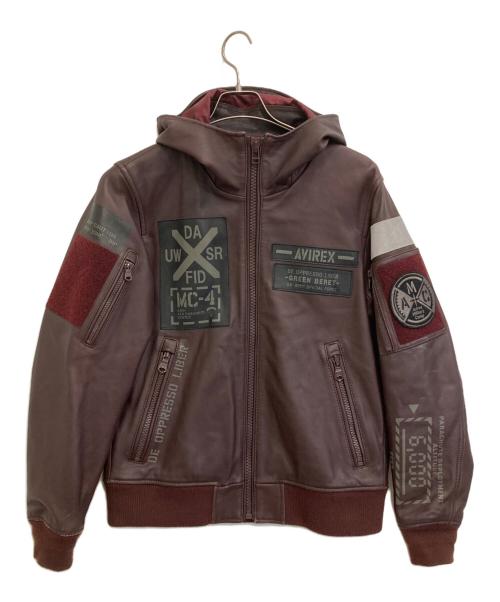 AVIREX（アヴィレックス）AVIREX (アヴィレックス) フーディレザージャケット ブラウン サイズ:Lの古着・服飾アイテム