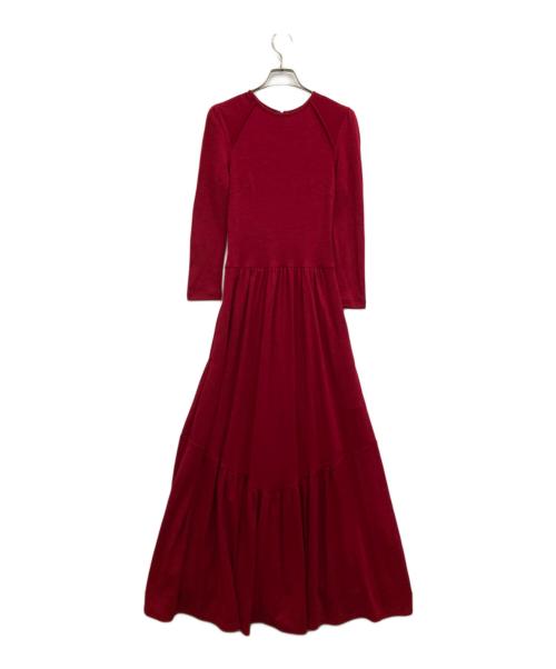 BORDERS at BALCONY（ボーダーズアットバルコニー）BORDERS AT BALCONY (ボーダーズアットバルコニー) エルボーパッチジャージーマキシドレス レッド サイズ:36の古着・服飾アイテム