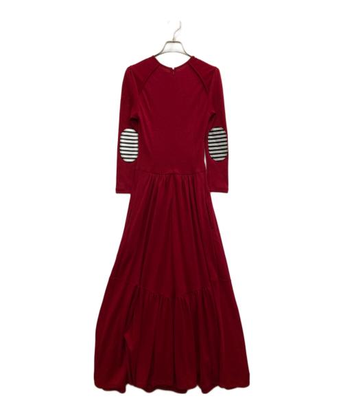 BORDERS at BALCONY（ボーダーズアットバルコニー）BORDERS AT BALCONY (ボーダーズアットバルコニー) エルボーパッチジャージーマキシドレス レッド サイズ:36の古着・服飾アイテム
