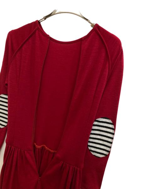 BORDERS at BALCONY（ボーダーズアットバルコニー）BORDERS AT BALCONY (ボーダーズアットバルコニー) エルボーパッチジャージーマキシドレス レッド サイズ:36の古着・服飾アイテム