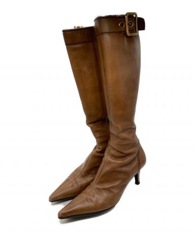 中古・古着通販】PRADA (プラダ) レザーロングブーツ ブラウン サイズ