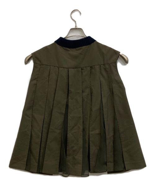 sacai（サカイ）sacai (サカイ) バックプリーツ ニット切替 プルオーバー オリーブ×ネイビー サイズ:1の古着・服飾アイテム