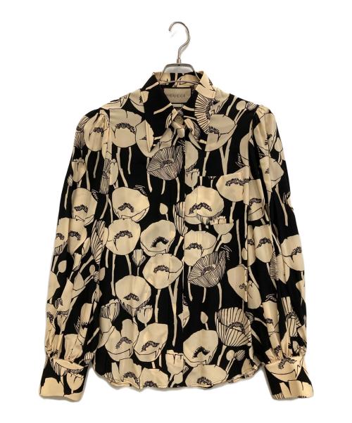 GUCCI（グッチ）GUCCI (グッチ) ポピープリントシルクシャツ ブラック サイズ:40の古着・服飾アイテム