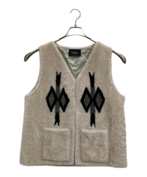 k.tsanikidis（ツァニキリス）k.tsanikidis (ツァニキリス) FRAMeWORK別注ムートンチマヨ柄ジレ アイボリー サイズ:Fの古着・服飾アイテム