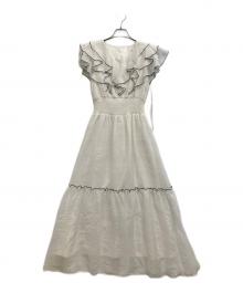 JILL BY JILLSTUART（ジル バイ ジルスチュアート）の古着「シアーチェックボリュームフリルワンピース」｜ホワイト