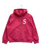 SUPREMEシュプリーム）の古着「S Logo Zip Uphooded Sweatshirt」｜ショッキングピンク