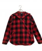 stussyステューシー）の古着「チェック柄ジップパーカー」｜レッド