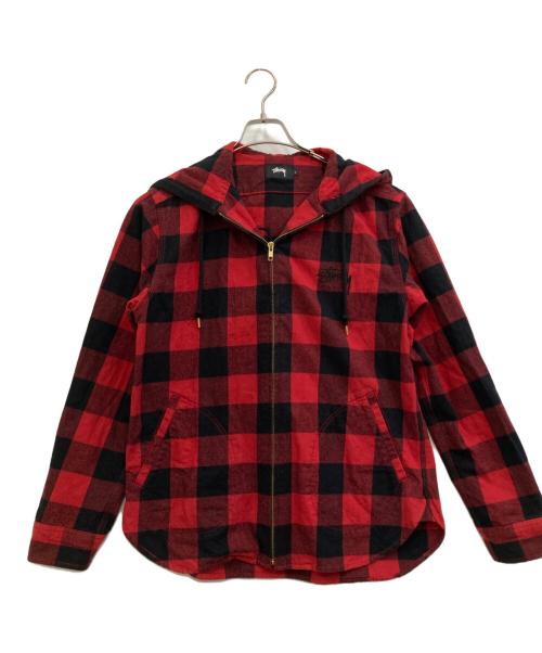 stussy（ステューシー）stussy (ステューシー) チェック柄ジップパーカー レッド サイズ:Lの古着・服飾アイテム