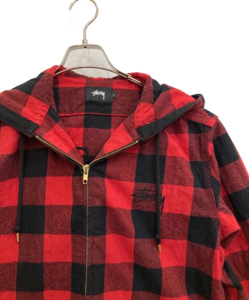 stussy（ステューシー）stussy (ステューシー) チェック柄ジップパーカー レッド サイズ:Lの古着・服飾アイテム